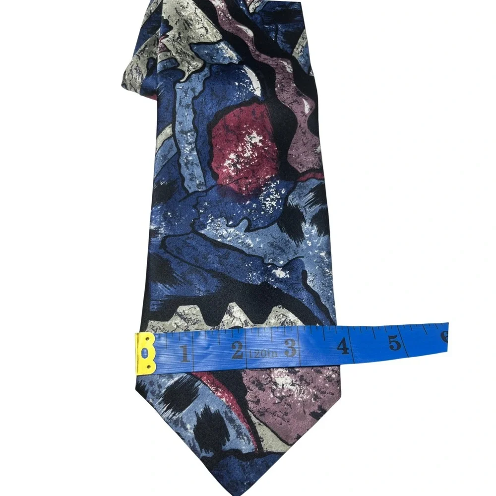 Abstract‎ Painterly Geometric Silk Handmade Italian Tie Blue Burgundy OS